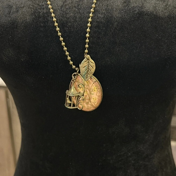 Handmade Mixed Charm & Pendent Glass Garden Brass Birdhouse & Leaf Necklace - Picture 2 of 7